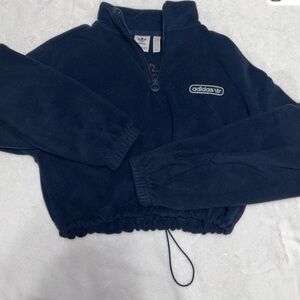 Adidas Women’s Dark Blue Fleece Half-Zip Cropped Sweatshirt